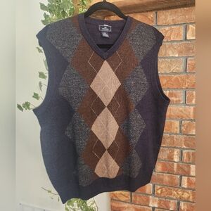 Dockers Men's V-Neck Argyle Sweater Vest - Navy, Brown, and Tan